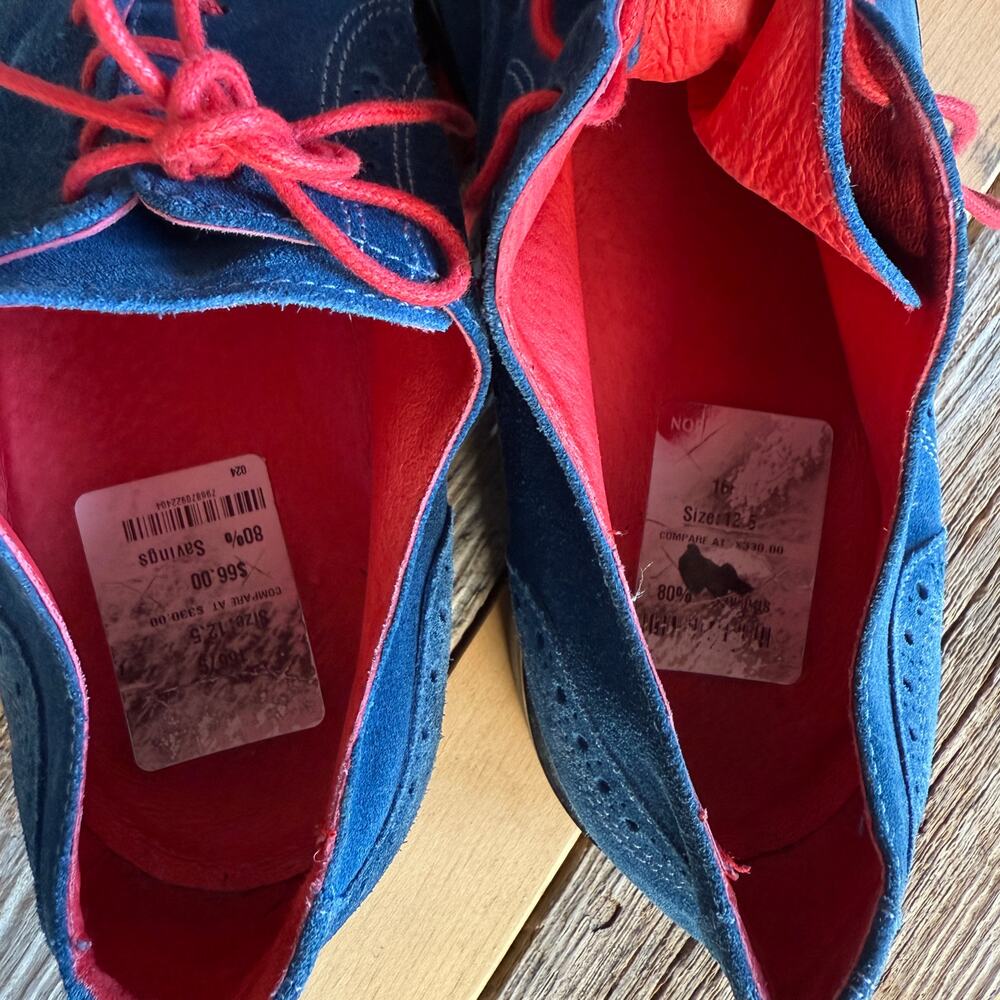Bugatchi blue suede wing tip dress shoes - loafers - red laces - size 12.5 - Picture 4 of 9
